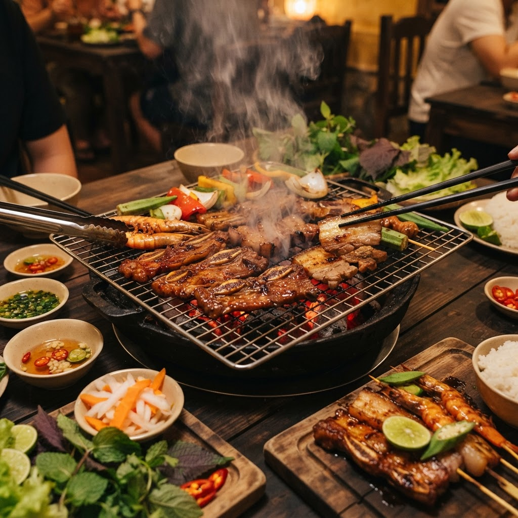 Món nướng than hoa hấp dẫn tại Lẩu nướng Quang Luyến cở sở 2